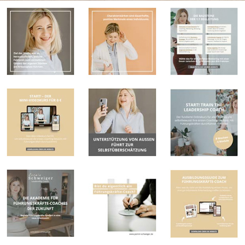 Portfolio: Instagram Postings für Jasmin Schweiger, Leadership Coach MAVI Concepts - Designstudio by Katharina | Brand Design | Webdesign | Grafikdesign